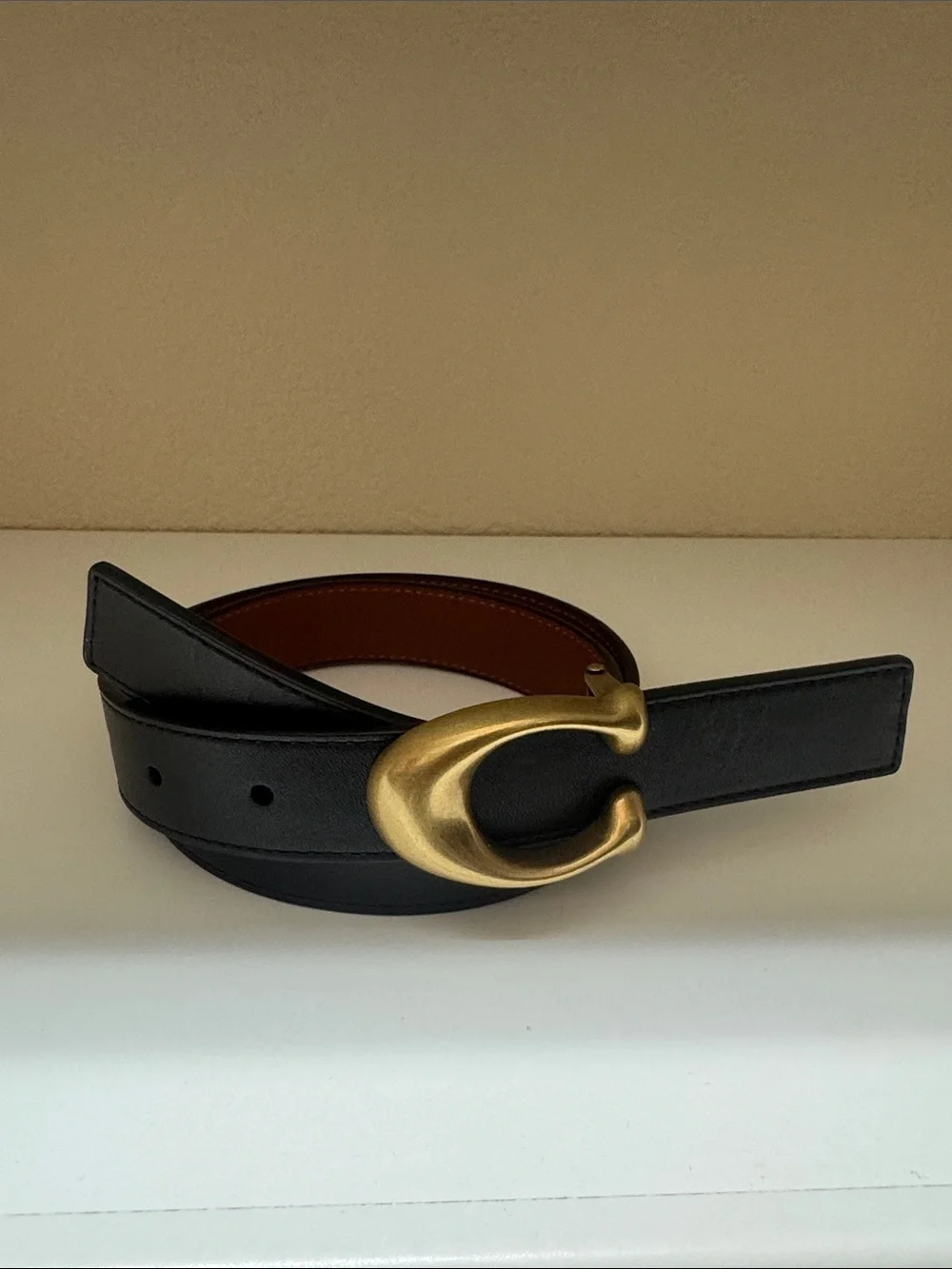 Coach Black Leather Belt with Signature Gold C Buckle